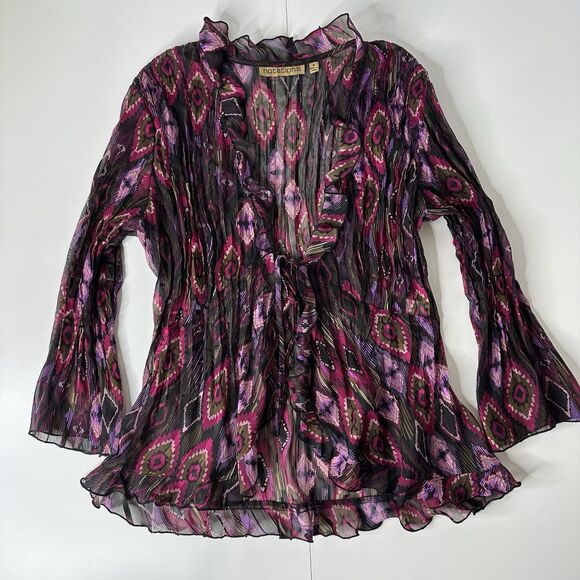 Notations 2 Piece Sheer Ruffle Tie Front Top Sz M Y2K Indie Festival Artsy Vtg - Picture 15 of 16